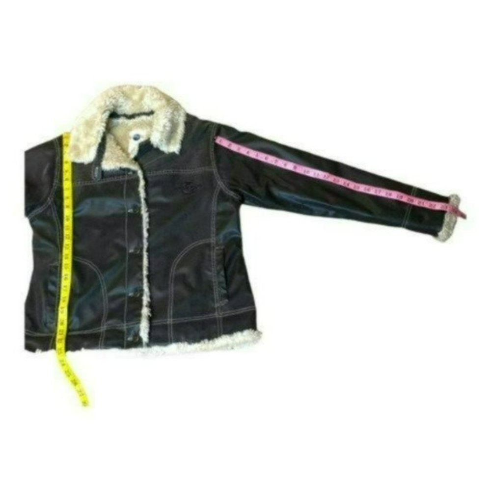 Universal Studios Retro Brown Pinstriped Faux Fur Lined Bomber Jacket Size M - Picture 14 of 15